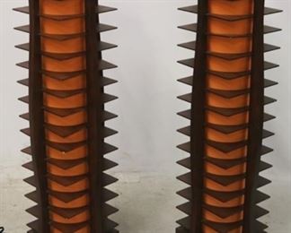 2752 - Pair orange shadle slatted design tall lamps 36 x 10 x 10