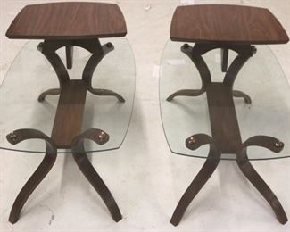 2754 - Pair mid-century wood & glass step down tables 20 x 19 1/2 x 29