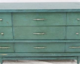 3255 - Vintage mid-century painted dresser by Bassett 32 x 52 x 18 as is - loss to veneer at base