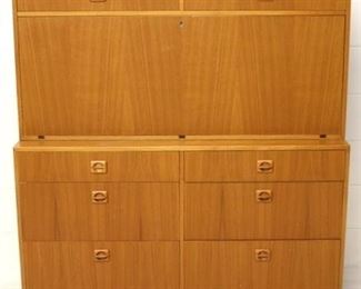 7014 - MId-century 2 part teak fall front desk unit 51 1/2 x 47 1/2 x 16 Few handles broken