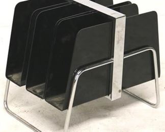 7024 - Mid-century acrylic & chrome magazine rack 18 1/2 x 16 1/2 x 15 1/2