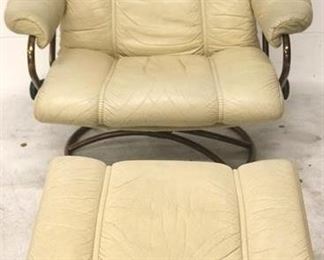 7025 - Vintage mid-century swivel lounge chair & ottoman reclining some wear