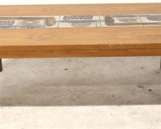 7034 - Scandinavian teak tile top coffee table 20 x 50 1/2 x 32 1/2
