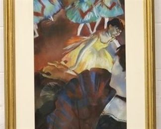 7040 - Modernist pastel painting of ballerinas 30 1/2 x 21 1/2