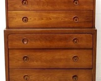 7043 - Drexel mid-century chest on chest 50 x 34 x 20 one handle needs a screw, chip to bottom of left side