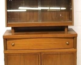 7045 - Mid-century floating top cabinet With slanted sliding glass doors 62 1/2 x 34 1/4 x 17 1/4