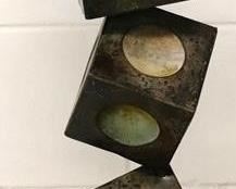 7051 - Modernist metal cube sculpture 30" tall