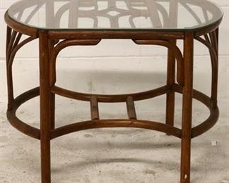 7060 - Vintage glass top rattan table 22 x 28 x 20