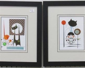 9002 - Set of 2 atomic cat framed prints 11 1/2 x 13 1/2