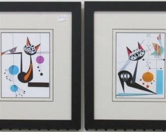 9003 - Set of 2 atomic cat framed prints 11 1/2 x 13 1/2