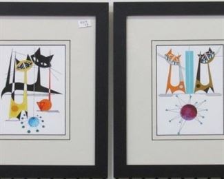 9004 - Set of 2 atomic cat framed prints 11 1/2 x 13 1/2