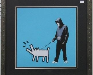 9011 - Man Walking Keith Haring Dog by Banksy Graffiti artist 22 x 22