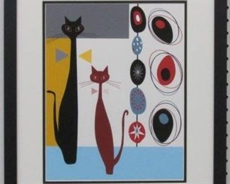 9015 - Mid Century modern cats with circles 17 x 20 1/2