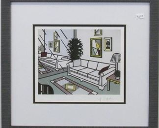 9038 - Mid century modern interior print by Lichtenstein 17 1/2 x 16