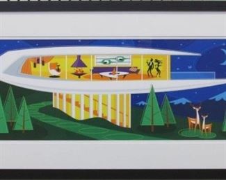 9040 - Mid century house giclee by scooter 17 1/2 x 34 1/2