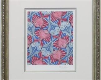 9047 - Sea Creature Tessellation I print by M C Escher 16 x 18