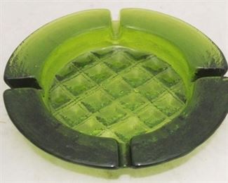 6 - Green Glass Ashtray 8" round