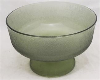 14 - Green Glass Footed Bowl 10 x 6 1/2