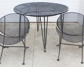 62 - 3 Pc Vintage Salterini Metal Patio Set Table - 29 x 42 Chair - 27 x 22 1/2