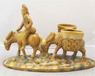 227 - Royal Haeger Pottery Man w/ Mules Planter 16" x 10 1/2"