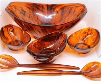 276 - Vintage Celluloid 7pc Salad Set 14" w x 9.5"d x 6" tall