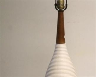 303 - White Ceramic & Wood Lamp - 30" tall