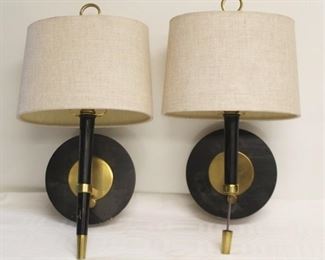 307 - Pair of Matching Wall Sconces w/ Shades - AS IS missing piece on bottom of one 16" tall