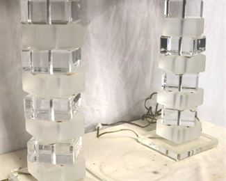 315 - Pair acrylic table lamps - no shades 32 tall acrylic finials