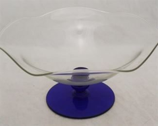 426 - Crystal & blue footed bowl 10 1/4 x 5