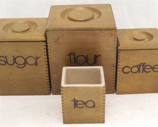431 - 4 Pc wooden canister set 1 Missing lid