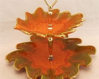 440 - Art pottery 2 tier serving tidbit 11 x 12