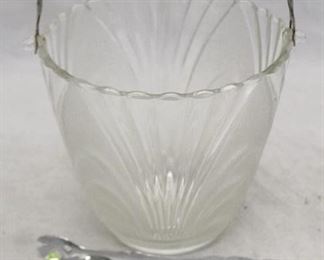 477 - Glass ice bucket with tongs 7 x 10
