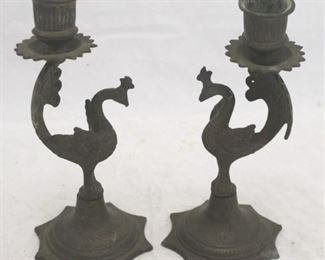 485 - Pair metal candleholders 7 1/2" tall