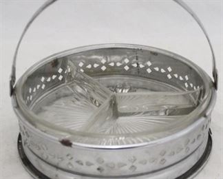 486 - Chrome & glass 3 part relish dish 7 x 6