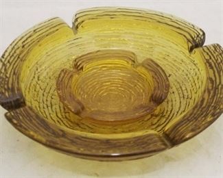 494 - 2 Pc amber glass ashtray set 8 1/2 & 4 1/2 round