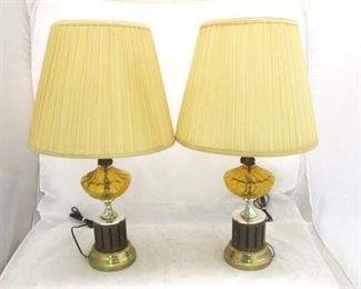 515 - Pair amber glass vintage lamps 29" tall