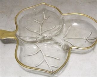 516 - Golden rim glass leaf dish 8 x 7