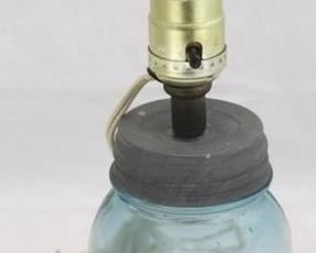 517 - Blue Ball jar lamp 14" tall