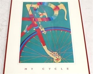 600 - Anne Laddon "My Cycle " framed lithograph 22"X 30"