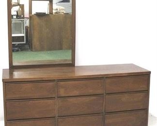 623 - Mid Century 9 Drawer Dresser with Offset Mirror 72" X 58" x 18"