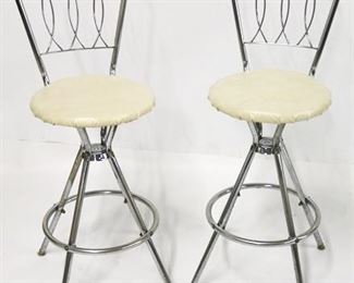 625 - Pair chrome mid-century barstools 37 x 16 x 16