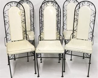 624 - Vintage set of 6 iron & vinyl arch back chairs 43 x 16 x 18