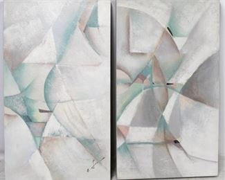 641 - Signed Vintage diptych - painting on canvas 50 1/2" X 29"