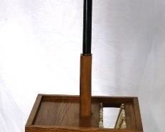 652 - Floor lamp w/ table, magazine sling, double shade 62 tall x 16 x 16
