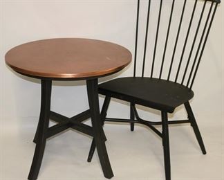 663 - Copper clad top round table & metal chair table 26 x 27 round chair 37 x 24 x 20