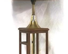 672 - Brass & teak vintage table lamp 45 tall