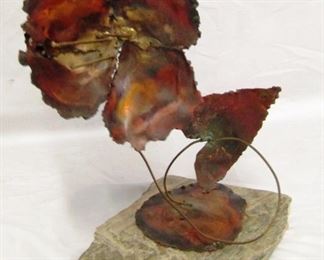 673 - Art Deco copper & stone flower 12" tall