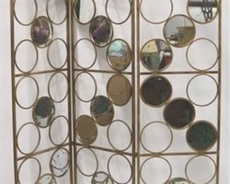 684 - Folding 3 section room dividing metal screen 79 x each panel 18 1/2 wide
