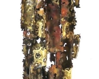 687 - Silas Seandel Brutalist Sculpture torch cut metal 14" w x 12" d x 45" high