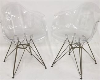 710 - Pair 1980s Eiffel base acrylic arm chairs 31 1/2 x 24 x 26